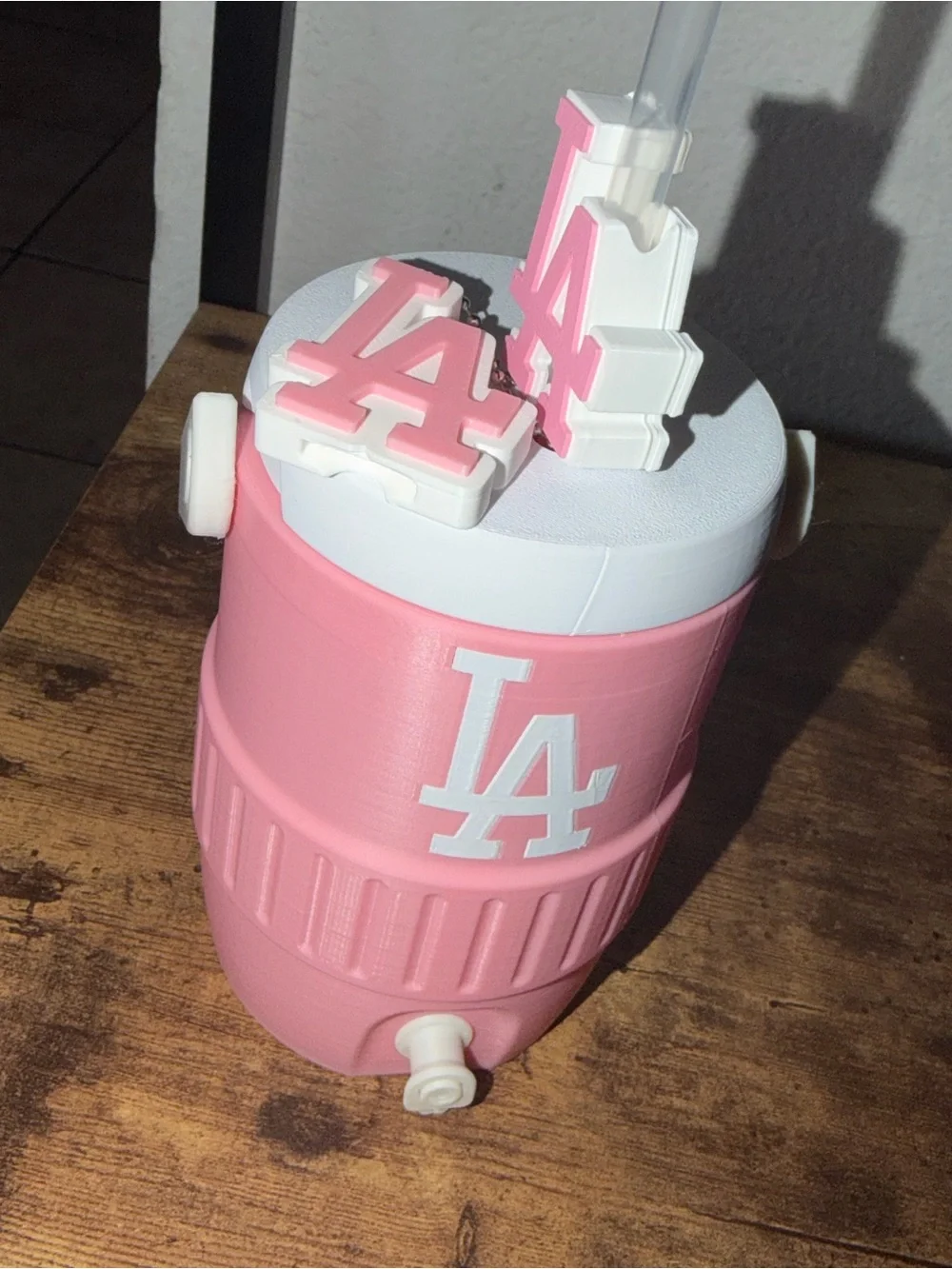 3D Printed Pink LA Logo Drink Koozie with Keychain, Straw and Topper included!